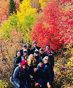group hiking in fall in Park City